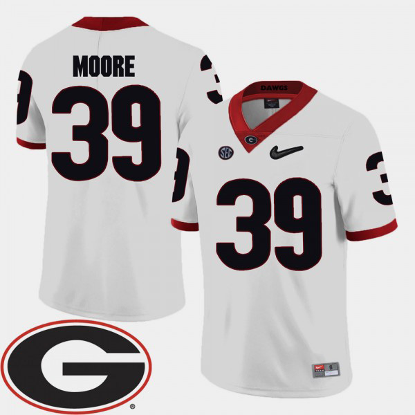 Men's #39 Corey Moore Georgia Bulldogs College Football 2018 SEC Patch Jersey - White